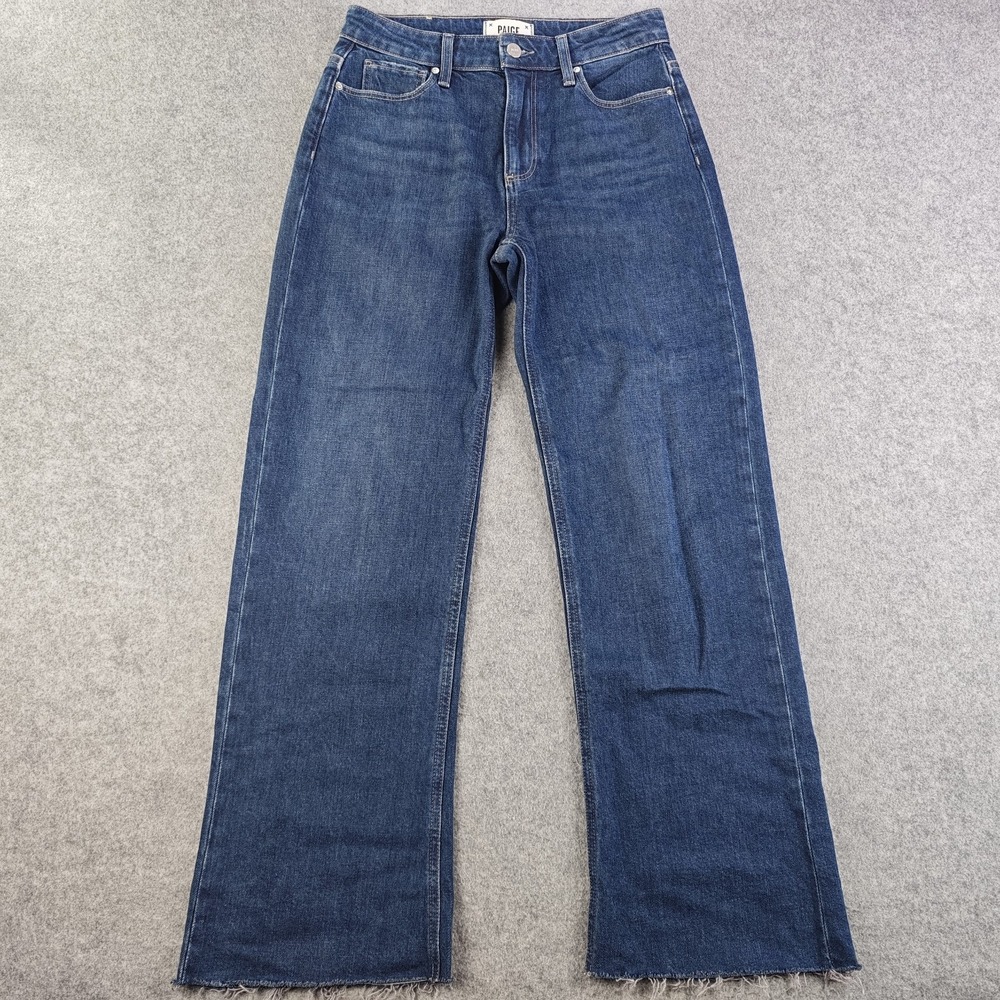 Paige Leenah Ankle Jeans Women's 26x28 Blue Dark Wash Wide Leg Raw Hem